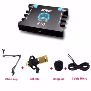 Trọn bộ  sound card thu âm + Karaoke/Livestream online chuyên nghiệp XOX K10 + chân đế + Micro BM 800