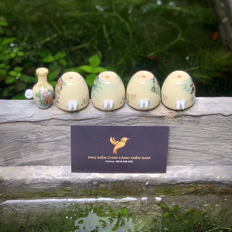 Cóng chim Khuyên/Khoen vẽ tay - CHIM HOA dáng Chum