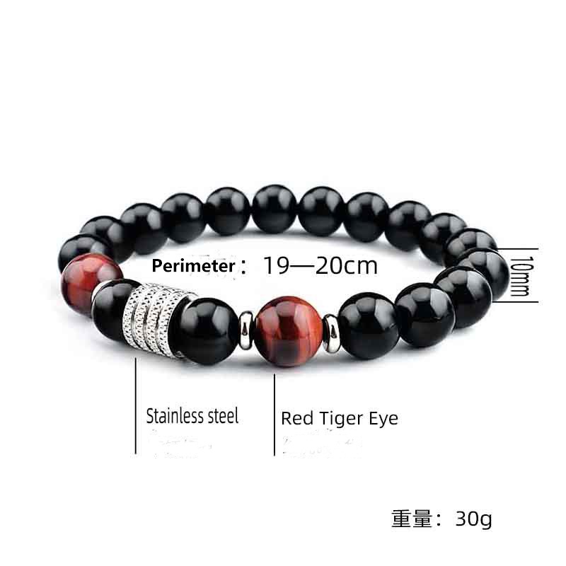 Vòng Tay Co Giãn Đính Đá Mắt Hổ Bằng Thép Không Gỉ 10MM