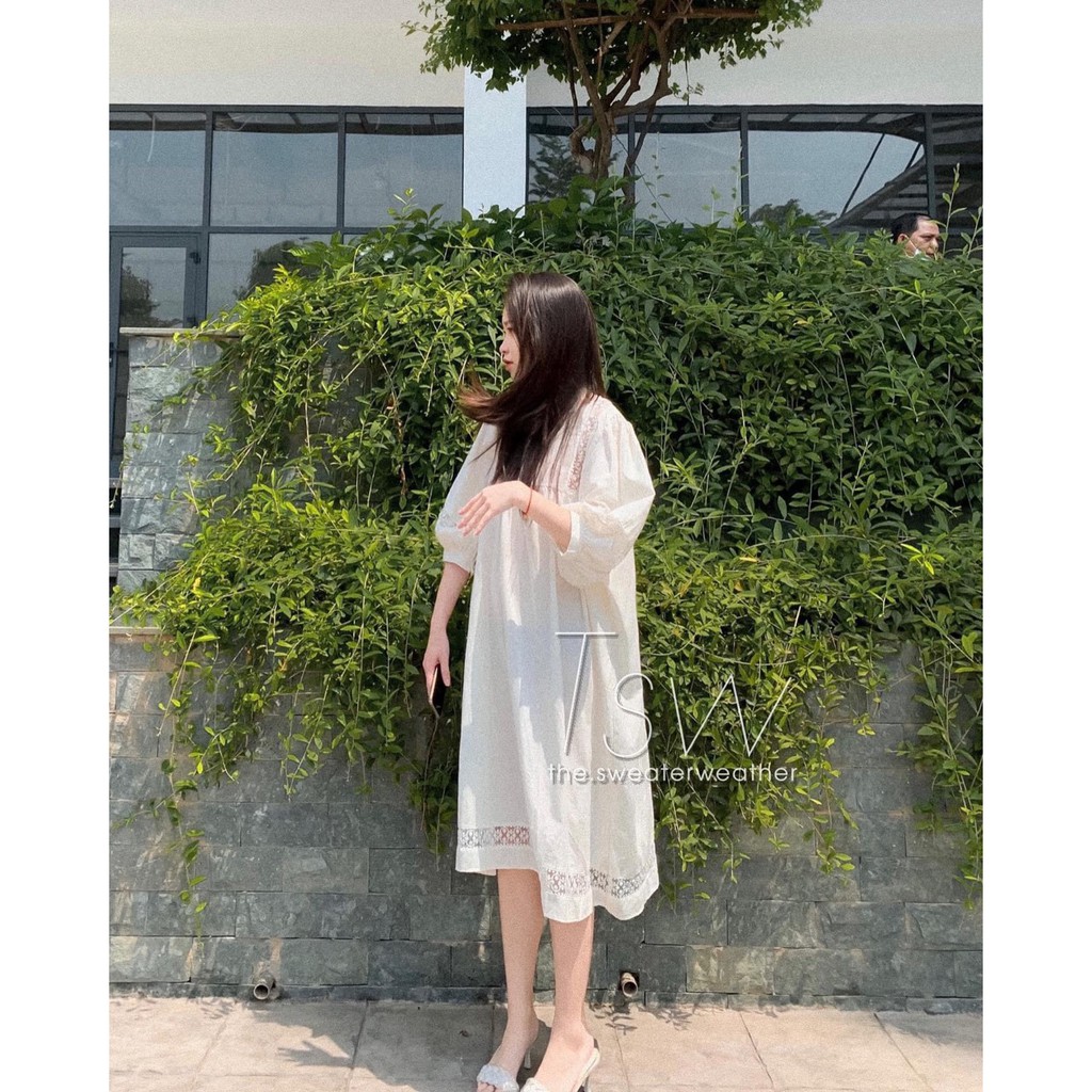 Váy trắng xuông pha ren tay bồng về hàng cực xinh Chất mềm đẹp ảnh thật 2021 | WebRaoVat - webraovat.net.vn
