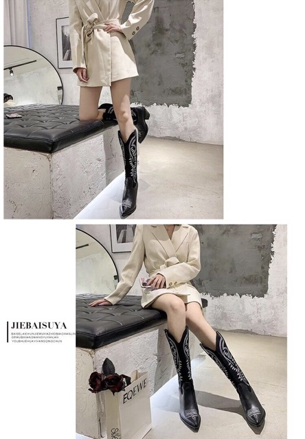 [HÀNG ORDER] Bốt cổ cao dưới gối Cao bồi hoa văn style Hàn Quốc | BigBuy360 - bigbuy360.vn