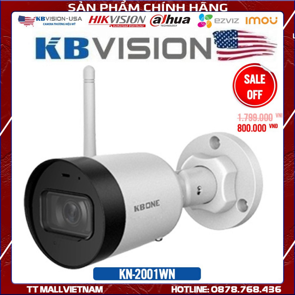 {Giá HỦY DIỆT} Camera IP Wifi không dây 2.0MP  Kbvision KN-2001WN Full HD thương hiệu Mỹ  - Bảo hành chính hãng 2 năm