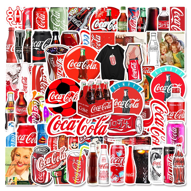 Bộ 50 miếng dán chống thấm nước hình nước ngọt Coca Cola độc đáo sáng tạo