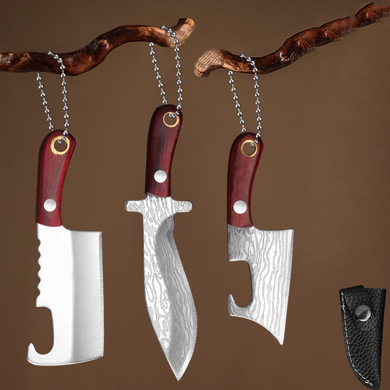 Móc khóa dao kèm bao da chất liệu thép không gỉ nhiều kiểu dáng mẫu mã làm móc chìa khóa, dao rọc giấy, unbox hàng-Ráp