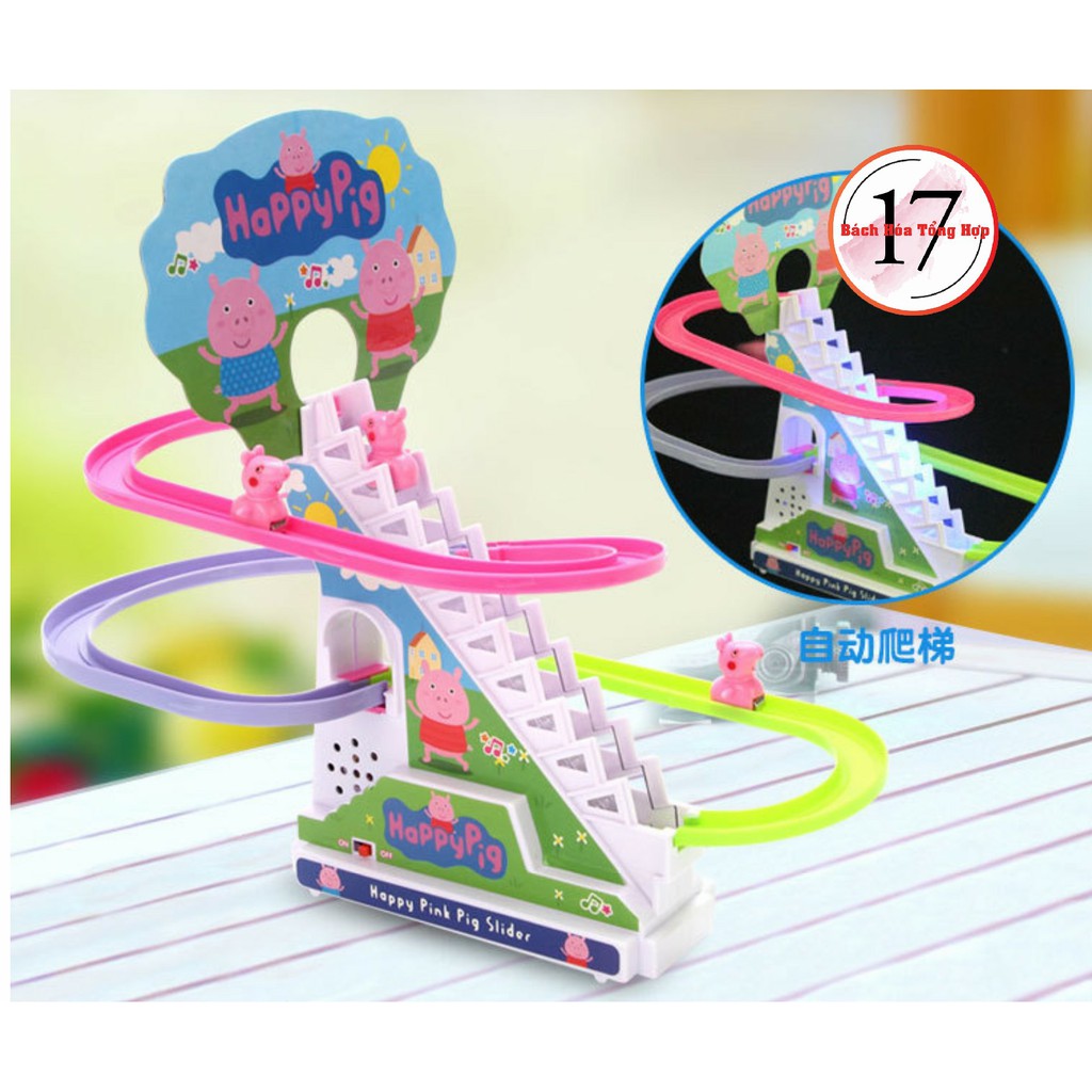 Đồ chơi cho bé cầu trượt lợn con, ô tô đồ chơi trẻ em thông minh chạy điện tự lắp ráp