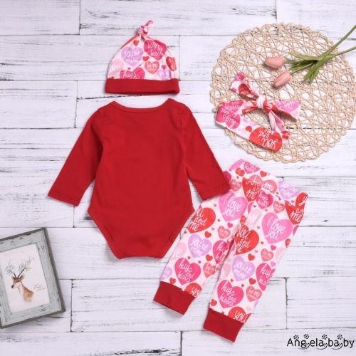 Nhv-baby Girls Daddy 's Little Valentine Áo Liền Quần + Quần Mũ 4 Bộ Trang Phục