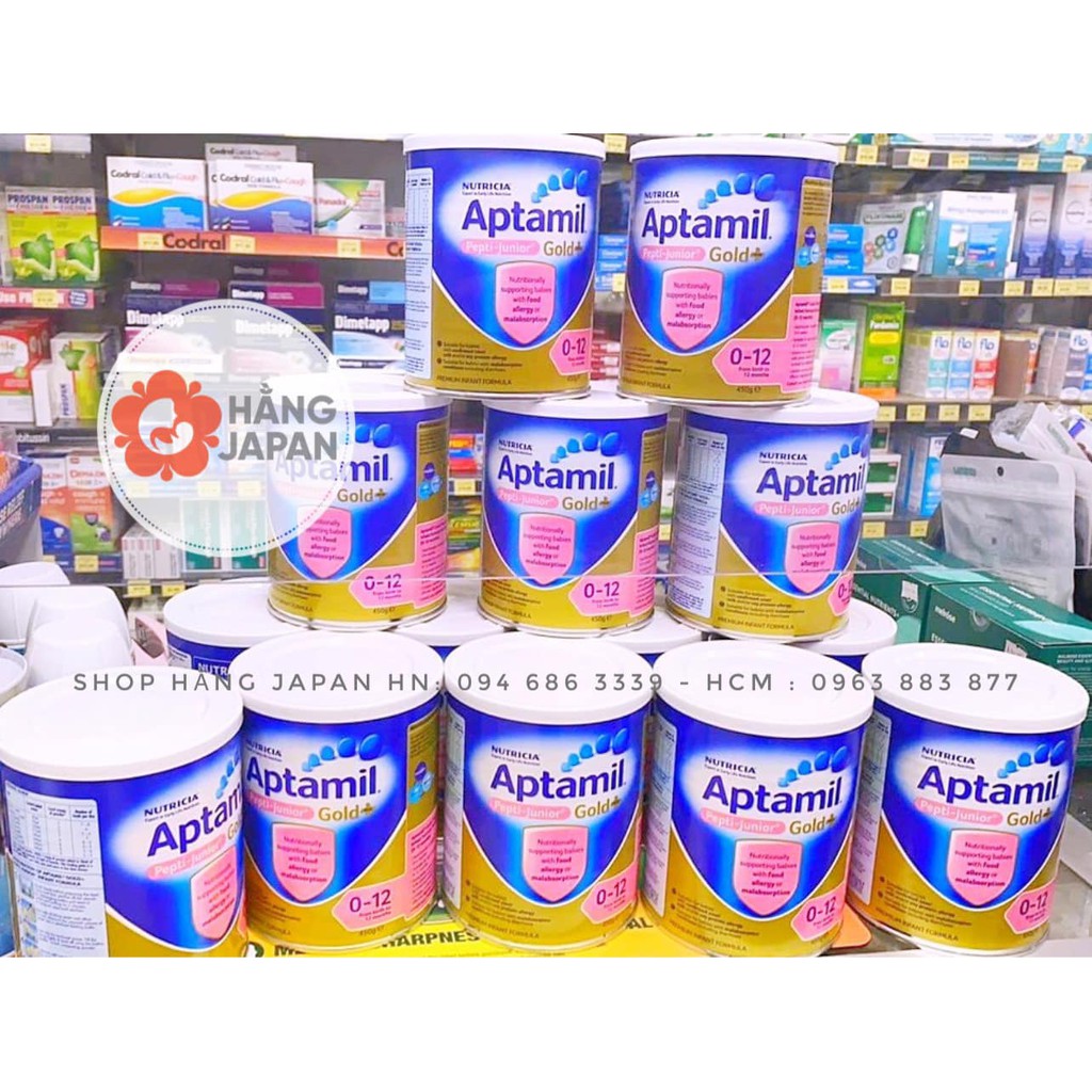 Sữa bột cho bé Aptamil Pepti Junior Gold+ 450g dị ứng đạm sữa bò và bất dung nạp lactose(0-12 tháng) date 1/2022
