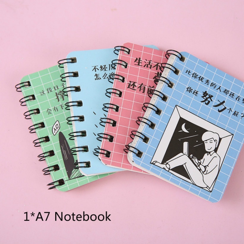 A7 1pc Mini Portable Cute Cartoon Pattern Coil Notebook Writing Pad for Student Gift School Office Supplies