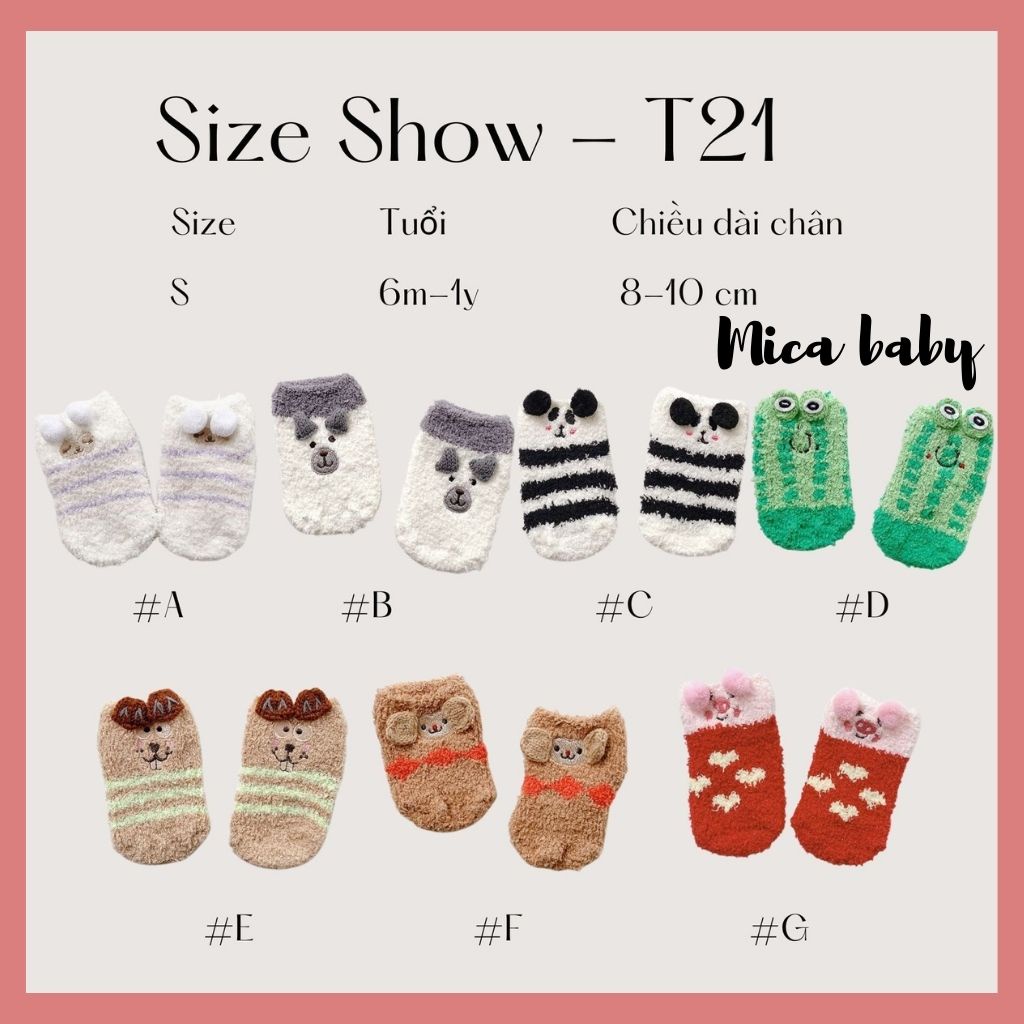 Tất vớ bông xù chống trơn trượt hình động đáng yêu cho bé từ 6 tháng - 1 năm Mica baby T21