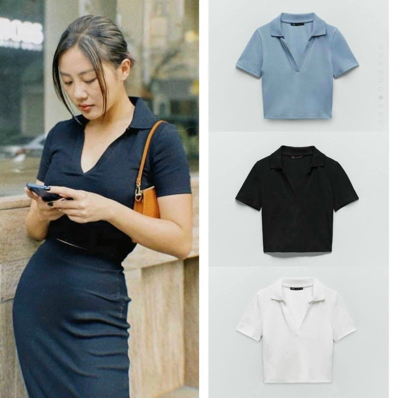 ÁO PHÔNG CROPTOP CỔ BẺ CHO NỮ