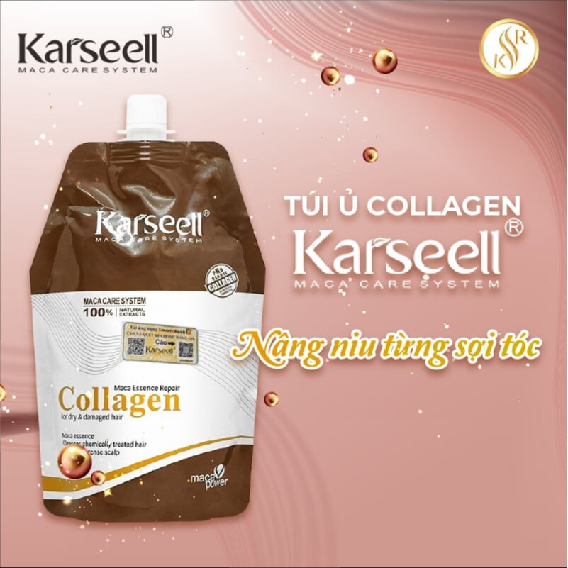 Kem ủ tóc Karseell Maca Power Collagen 500ml phục hồi hư tổn Hấp ủ tóc thẳng mượt bổ xung collagen LOẠI 1 CÓ TEM UT09