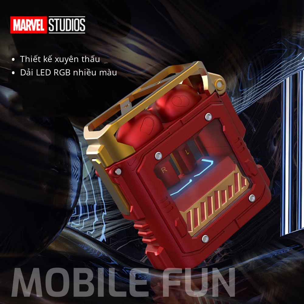 Tai nghe Iron Man MV08 Marvel Chính hãng Disney, kết nối bluetooth độ trễ thấp âm thanh siêu BASS, Vocal trong trẻo