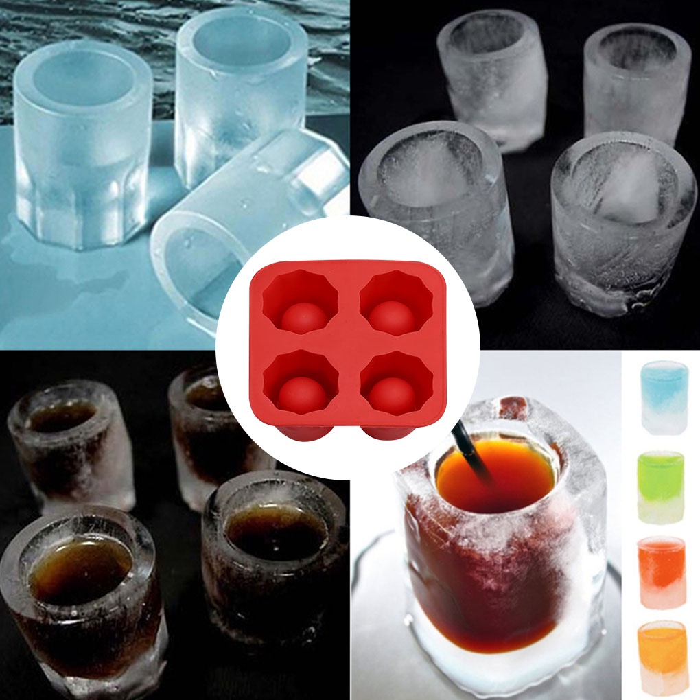 [Coco] Ice Mold 4-Cavity Silicone Ice Cube Tray Portable Flexible Mould Cup Kitchen Utensil Bakeware