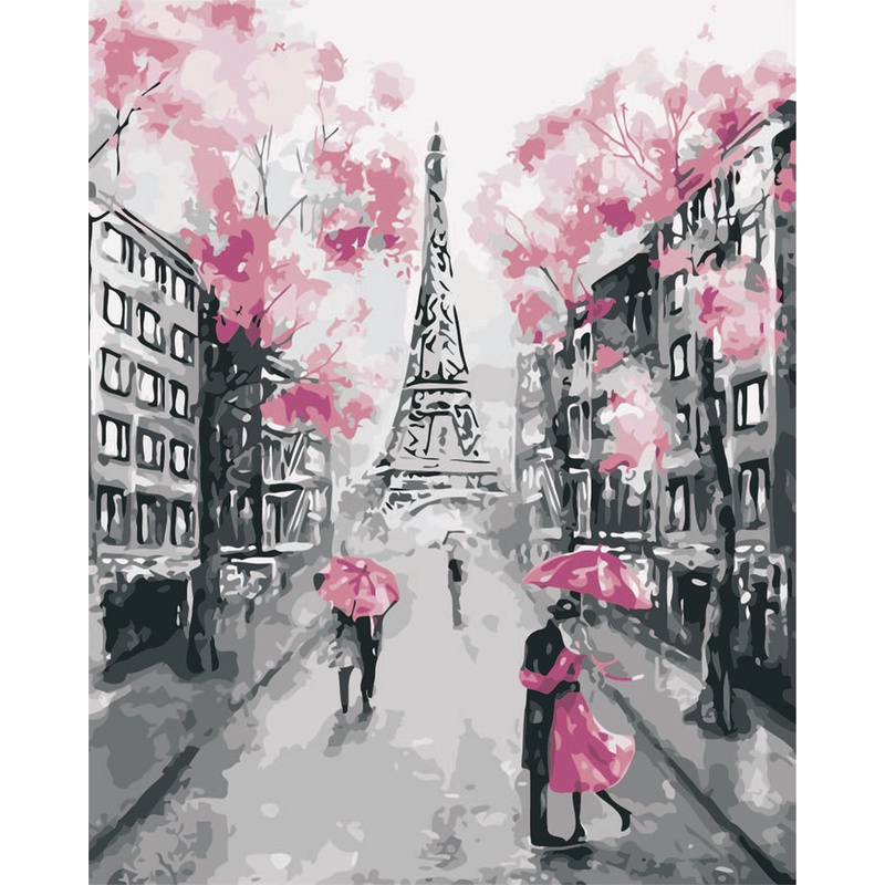 Tranh tô màu canvas số hóa hình Tháp Eiffel trang trí nhà ở làm quà tặng DIY 40 * 50 cm