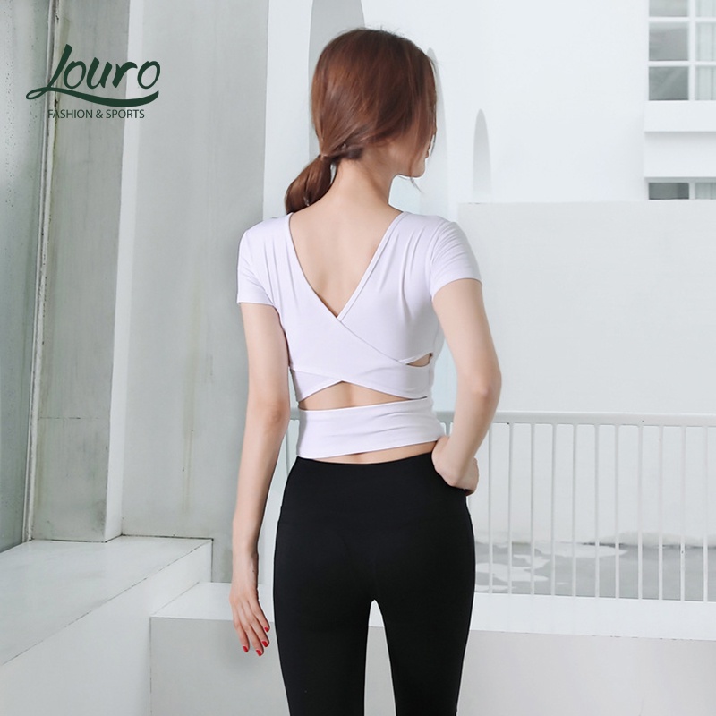 Áo tập yoga, gym nữ Louro kiểu áo croptop body cổ tim đan chéo có mút ngực, dùng tập thể thao, zumba, yoga, gym - LA90M