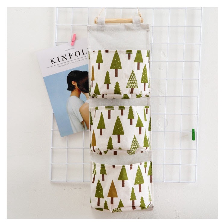 [HCM] Túi vải bố kẻ 3 ngăn đựng đồ treo tường vintage - Decor Trang Trí Nhà Cửa phong cách HQ cực dễ thương