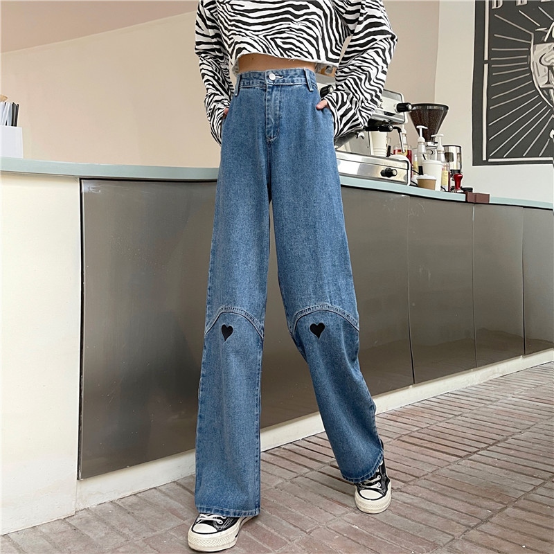 SUXI Quần Jean Dài Dáng Rộng Lưng Cao Phong Cách Hàn Quốc Thời Trang Nữ Cá Tính