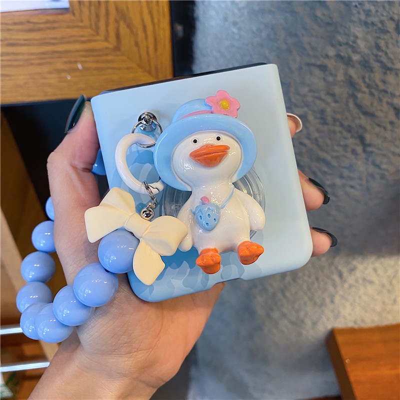 Ốp Điện Thoại Màu Xanh Dương Có Giá Đỡ Hình Chú Vịt Cho Samsung Galaxy Z Flip 3 5G Z Flip 4 Z Flip3 ZFlip3 Z Flip4 ZFlip 4