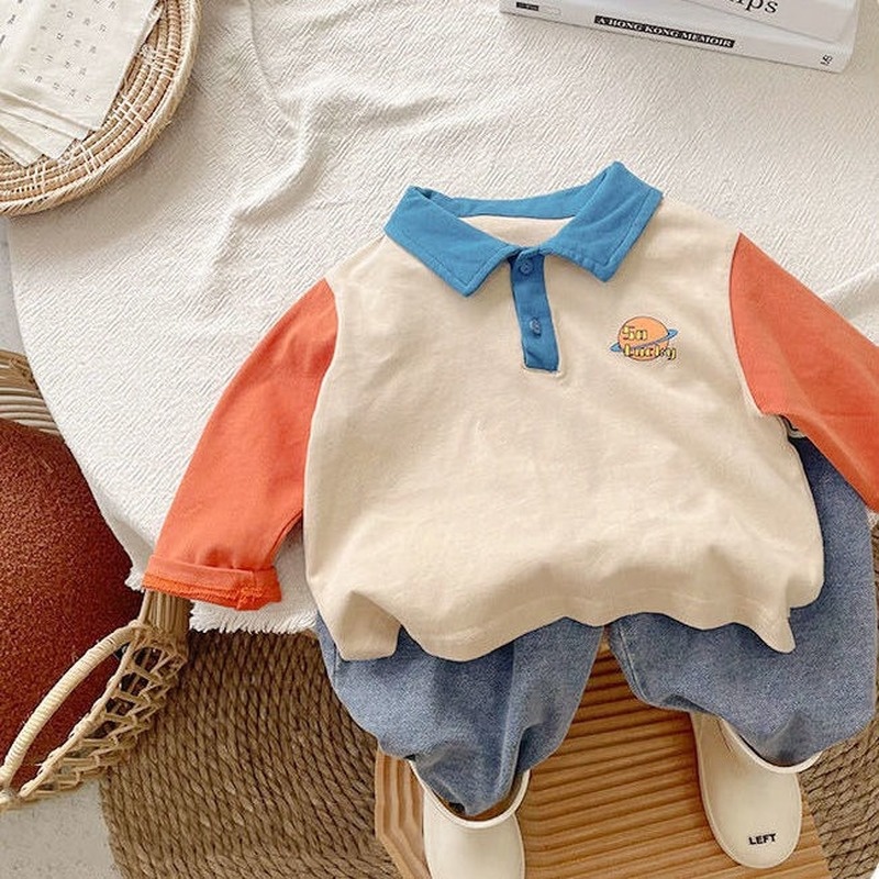 Áo polo Dài Tay Chất Liệu Cotton Mỏng Thời Trang Mùa Xuân Thu Theo Phong Cách Hàn Quốc Cho Bé