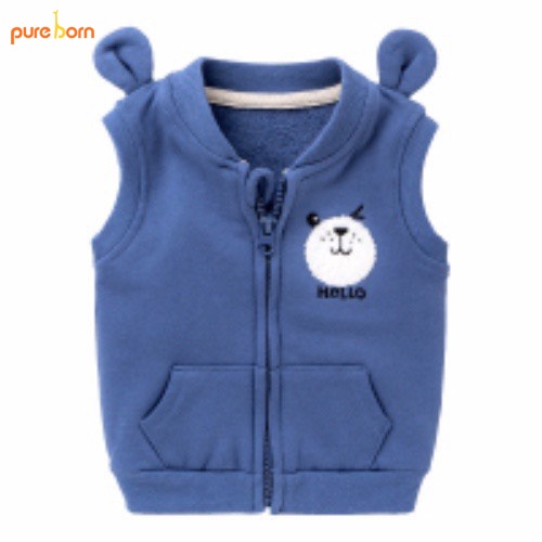 Áo gile bé trai bé gái chất nỉ da cá hoạ tiết tai gấu dễ thương Pure Born  áo khoác gile cho bé 1 - 5 Tuổi T38