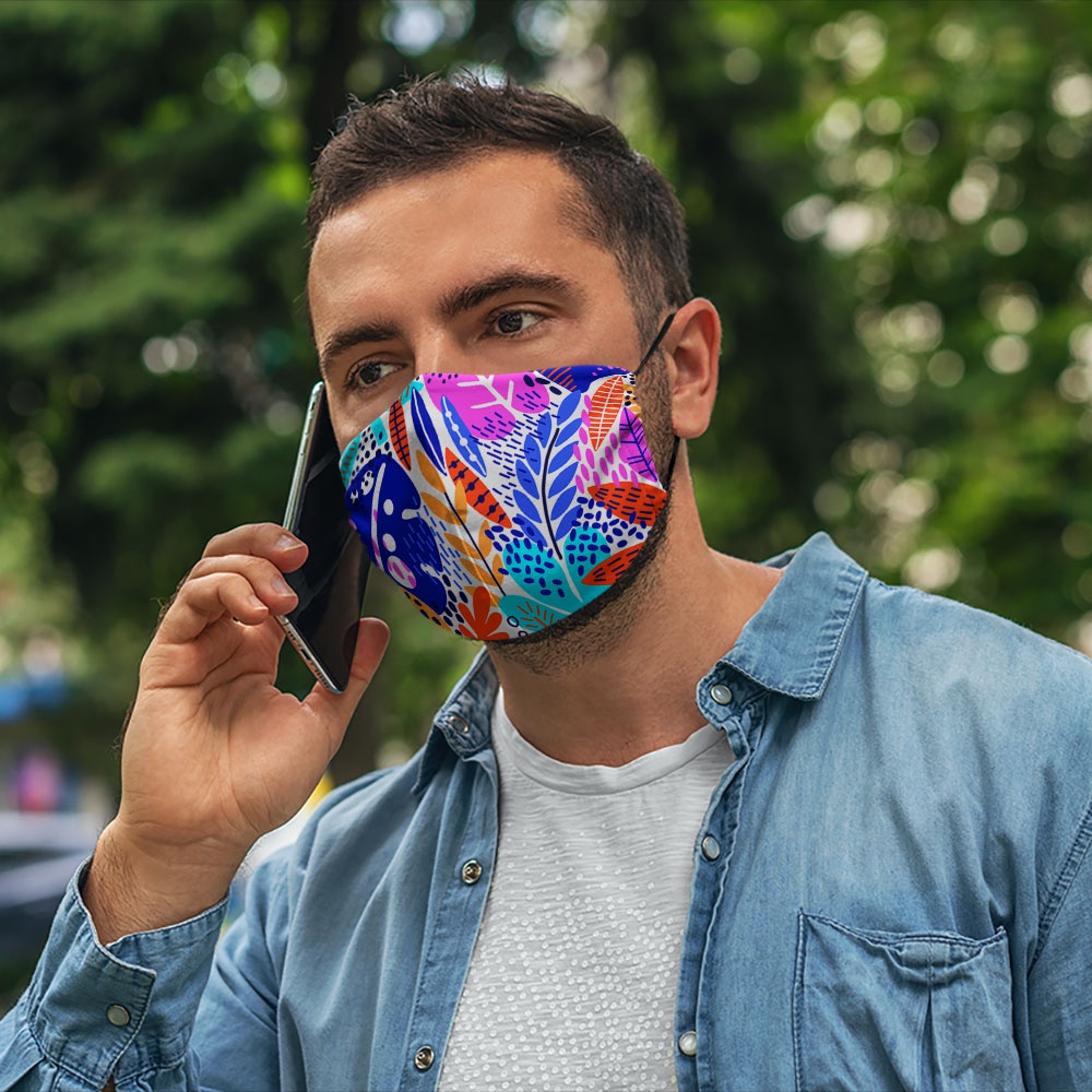 khẩu trang in 3d FLOWERS_1460 CARTWELL chất liệu polyester cotton 100%,  chống bụi in họa tiết 3d unisex