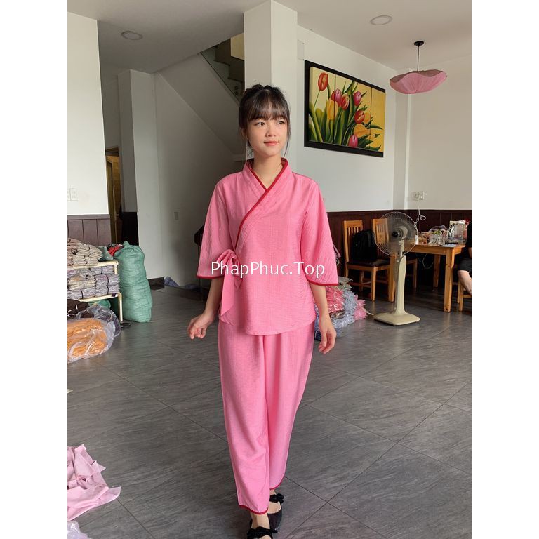 Thời trang đi chùa - đồ lam - đồ phật tử- Đũi tơ mát, cột nơ không thêu | BigBuy360 - bigbuy360.vn