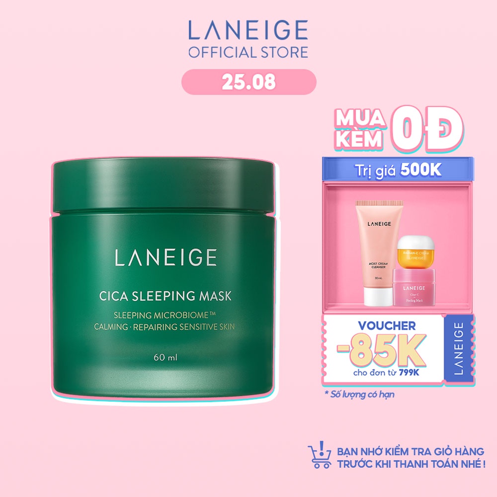 [Mã FMCGMALL giảm 8% đơn 250K] Mặt nạ ngủ phục hồi và nuôi dưỡng da LANEIGE Cica Sleeping Mask EX 60ML