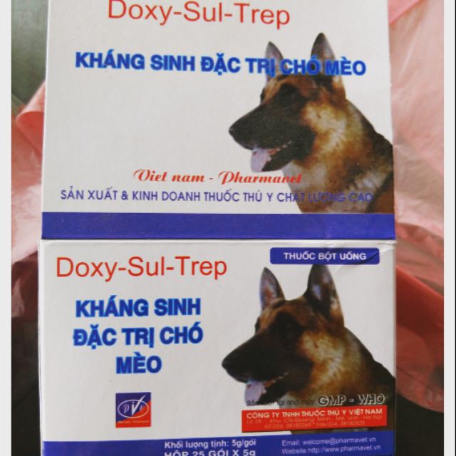 DOXY_Sul_Trep Đi ỉa chó mèo kiết lỵ và phân lỏng chó mèo thú cưng dạng bột uống gói 5gr