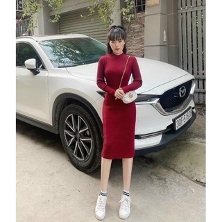 Đầm len body tăm cổ 3 phân