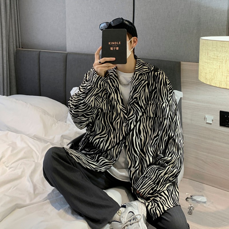 Áo sơ mi dáng rộng in họa tiết ngựa vằn thời trang Hàn Quốc cho nam nữ