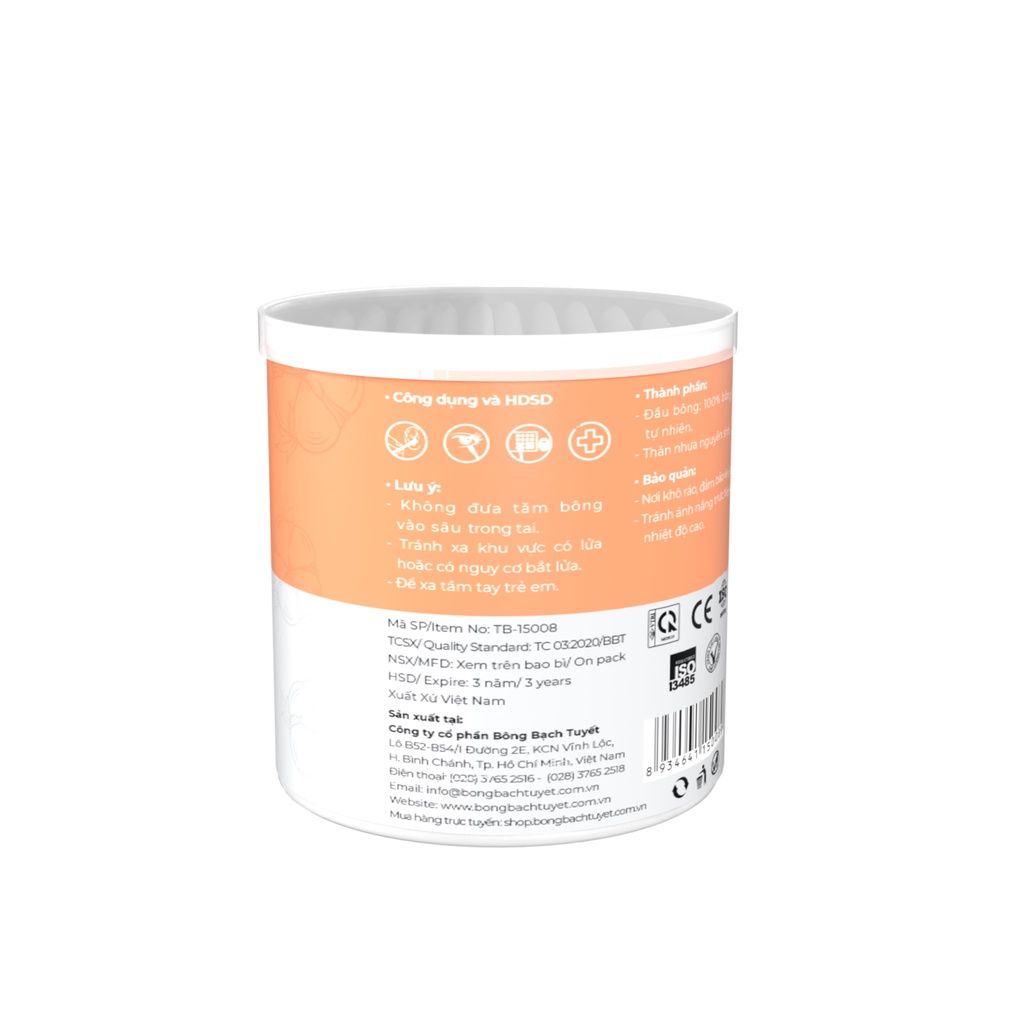 Tăm bông Bạch Tuyết hộp tròn 200 que, tiện dụng để trang điểm hay tẩy trang