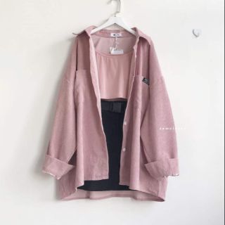 Áo khoát sơ mi hồng nhung gân ❤❤