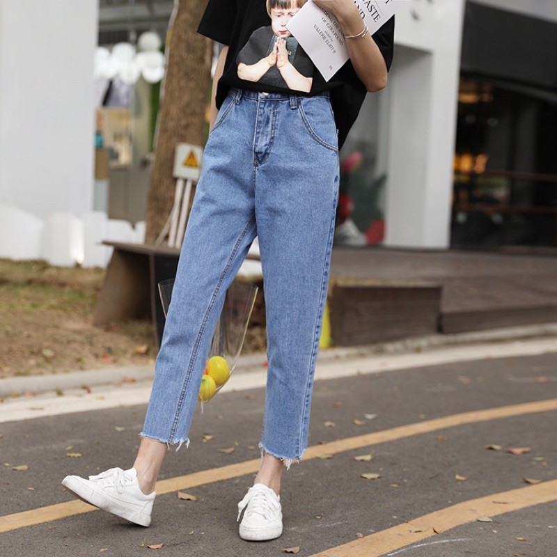 Quần jean bò nữ form baggy, jean rách gấu ống suông đứng, rộng RC-02 hottrend 2021