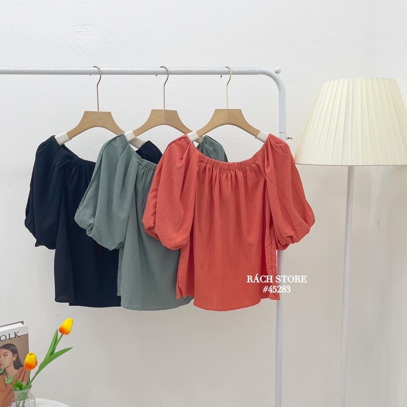 [RÁCH STORE] ÁO KIỂU trễ vai bo trơn tay phồng