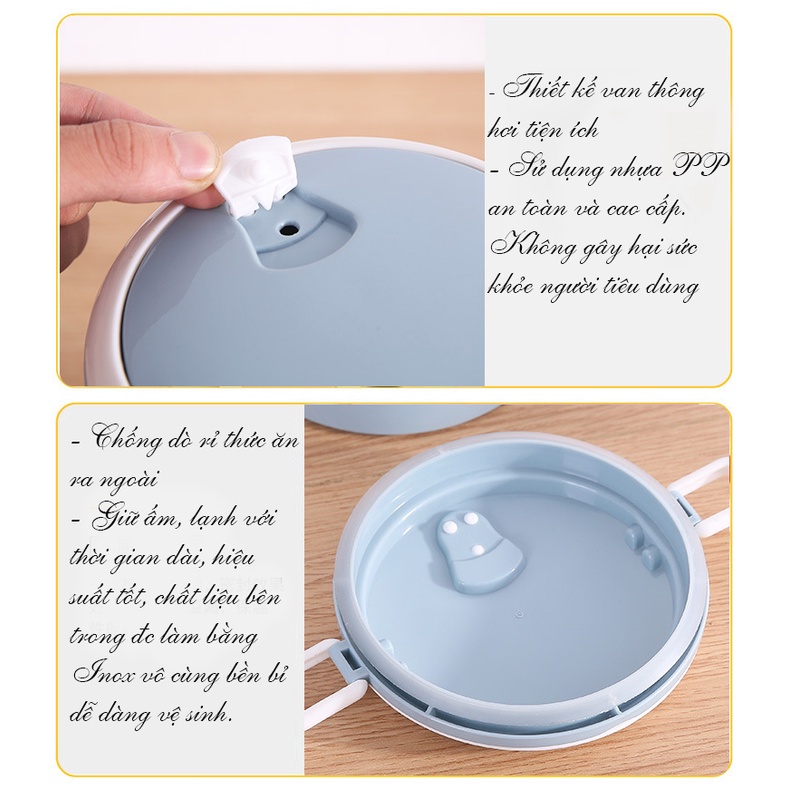 Cặp lồng giữ nhiệt 3 tầng tiền lợi, kiểu dáng sang trọng, lớp inox 304 chống gỉ, an toàn vệ sinh