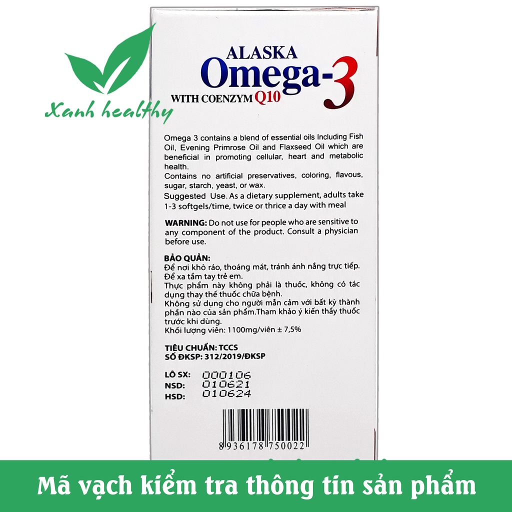 Viên uống OMEGA 3 Alaska - thành phần dầu cá 1000mg - Hộp 100 viên chuẩn GMP của bộ Y tế