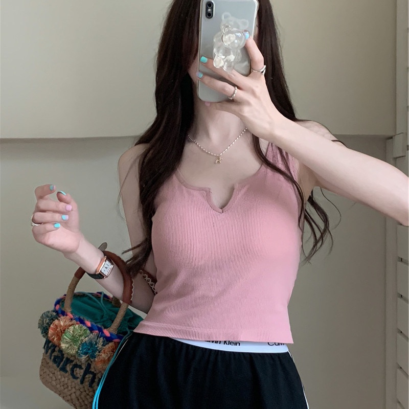 Áo croptop SUXI sát nách màu sắc đơn giản chất liệu cotton mỏng nhẹ có mút đệm ngực thời trang cho nữ
