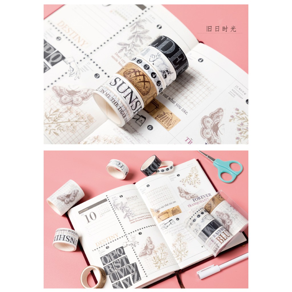 Set 07 Cuộn Băng Keo Trang Trí Washi Tape Nhiều Chủ Đề (Cổ Trang, Hoa Anh Đào...)