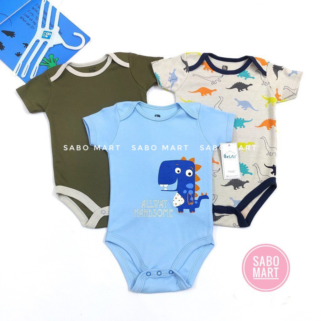 SET 3 Bodysuit Cộc Tay Beliti KHỦNG LONG Cho Bé Trai Siêu Đẹp