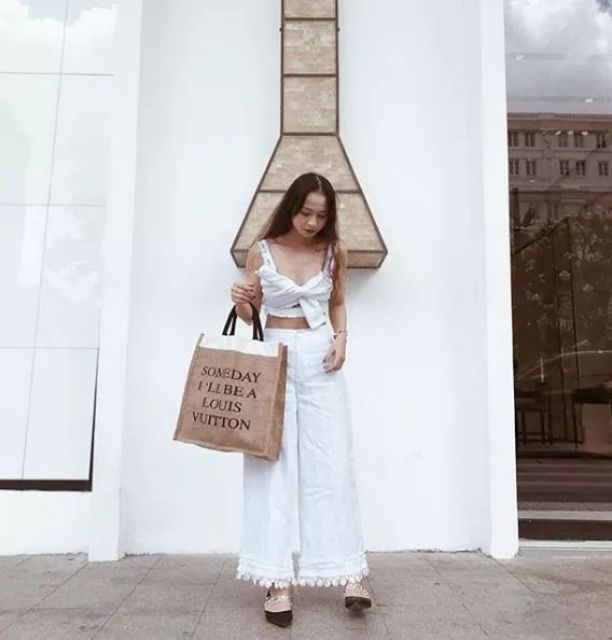 Quần linen Maddy hates rose tặng áo croptop ren xanh baby blue likenew