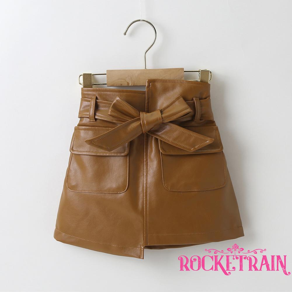 ♔Bty♔Chân váy Midi chữ A lưng cao màu trơn có túi và thắt lưng mùa thu đông cho trẻ em