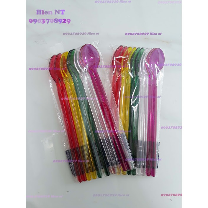 10 Muỗng  20cm nhựa sinh tố, thìa trà sữa dài pastel, màu trong suốt, đủ màu - Cocktail Spoon