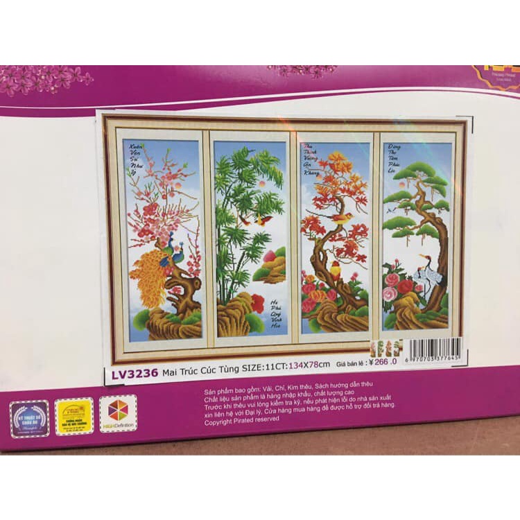 Tranh thêu chữ thâp tứ quý KT:134x78cm,tranh chưa thêu.Tặng kéo và xỏ chỉ