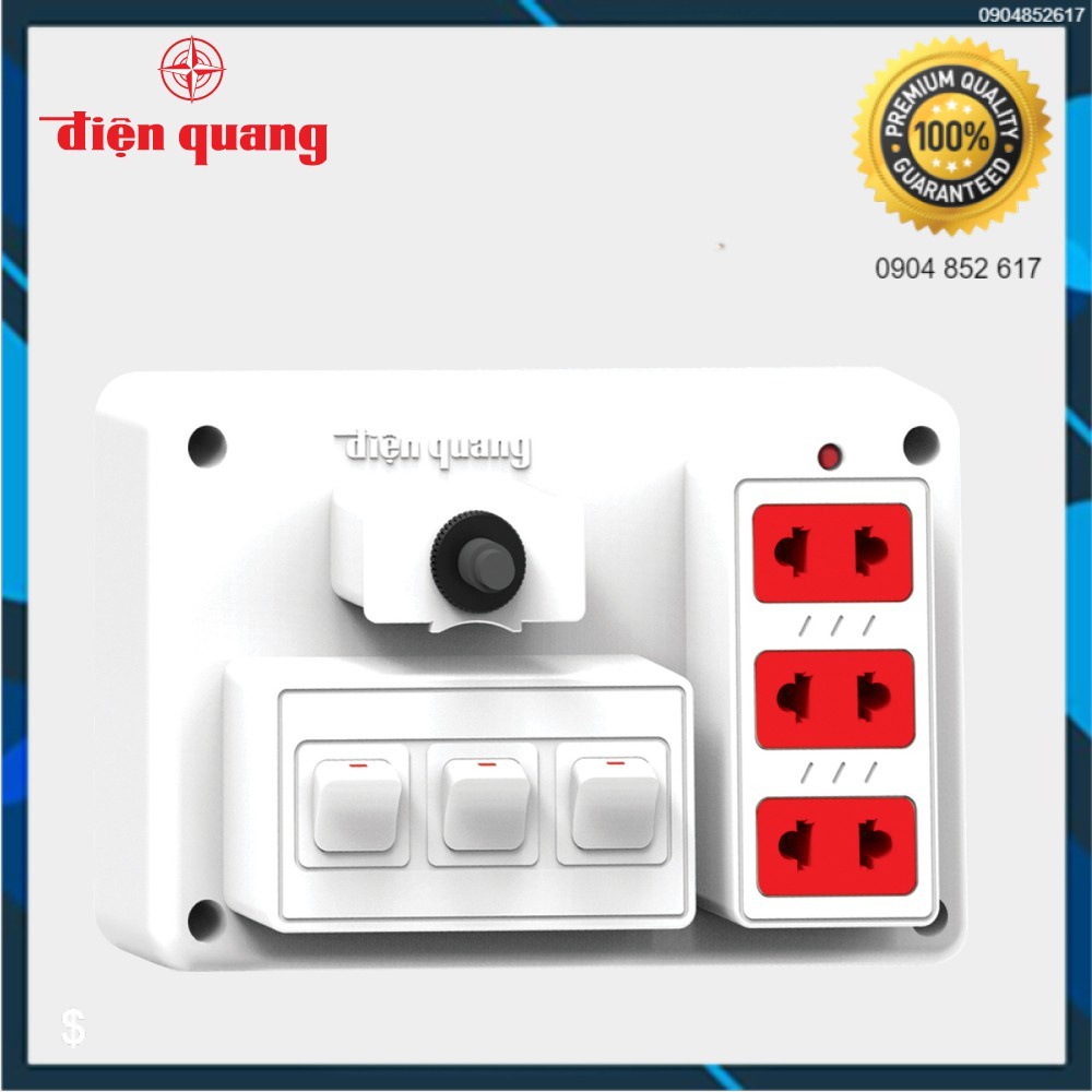 Bảng điện nổi Điện Quang (màu trắng, 3 lỗ 2 chấu, 3 công tắc)