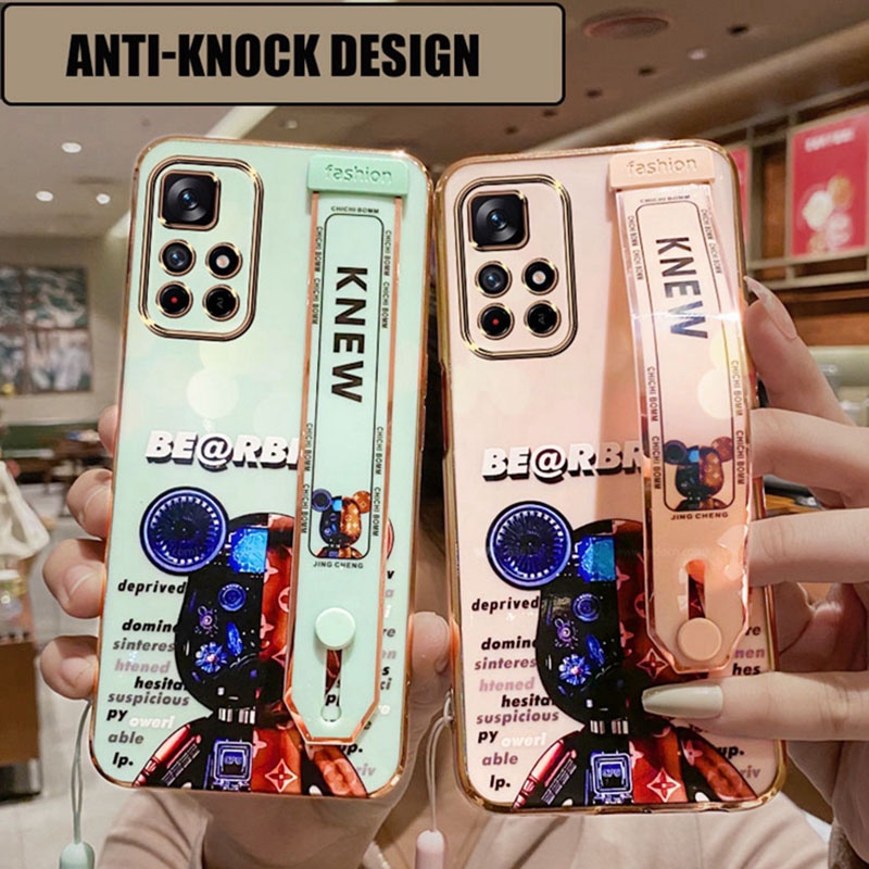 Ốp Điện Thoại Họa Tiết Gấu Có Dây Đeo Cho Xiaomi Redmi Note 11 10 Pro 10S 11S 4G 5G