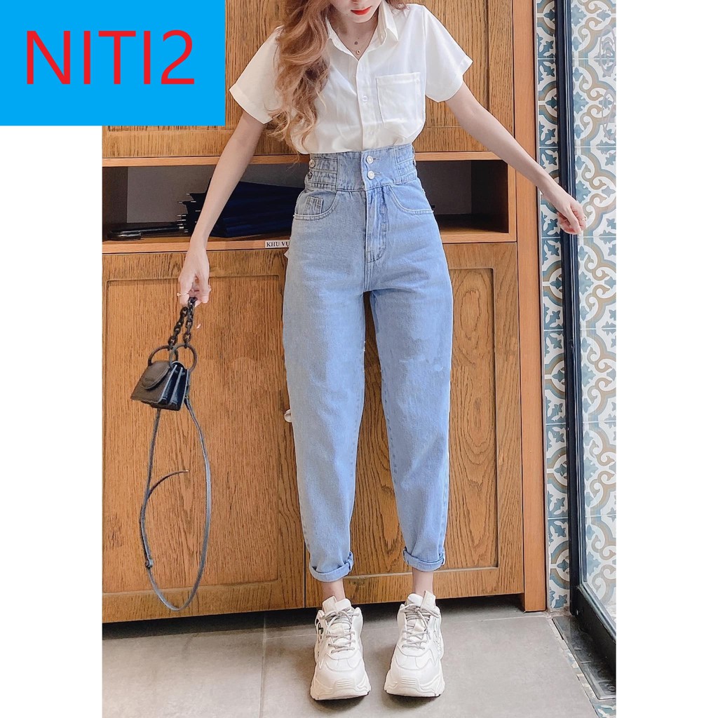 [ NY78 ] QUẦN BAGGY JEAN NỮ LƯNG CAO 4 ĐAI MÀU XANH NHẠT LAI CUỐN CAO CẤP NITIQC ĐỦ SIZE THỜI TRANG PHỤC VỤ CUỘC SỐNG