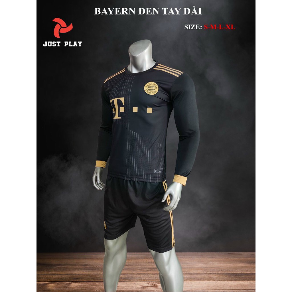 Bộ quần áo đá banh Bayern đen sân khách tay dài mới nhất 2022