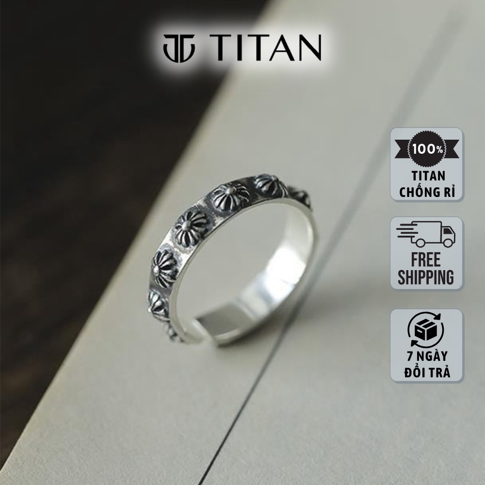 Nhẫn nam nữ CH thời trang, nhẫn Chrome Hearts unisex freesize bông hoa thị Iris màu đẹp như bạc 925 TITAN SHOP