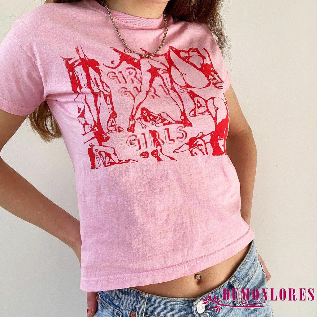 Áo Croptop Tay Ngắn Cổ Tròn In Họa Tiết Thời Trang Cho Nữ