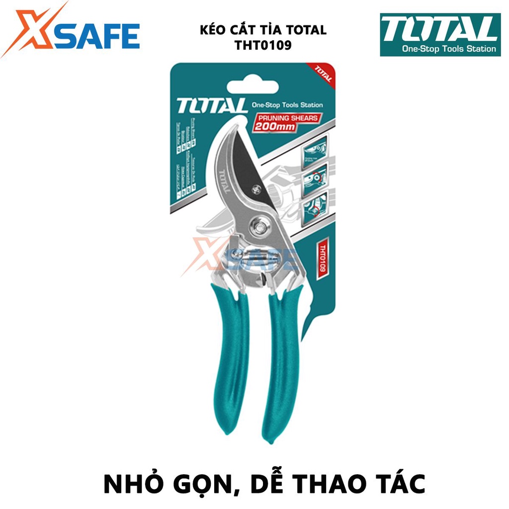 Kéo cắt tỉa cành cây TOTAL THT0109 Kéo tỉa cây đường kính cắt tối đa 12mm, size 8&quot;, thép cao cấp, độ bền cao-Chính hãng